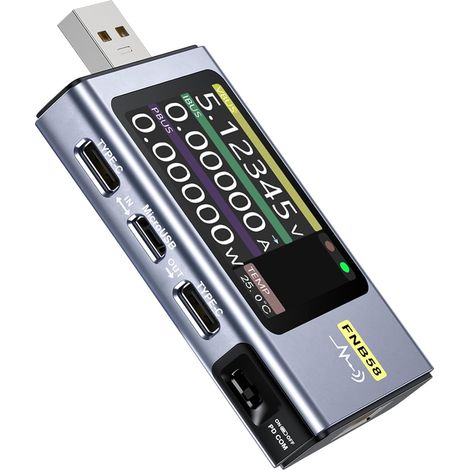 Testeur USB Multimètre numérique de type C Testeur voltmètre ampèremètre Mesure de la capacité et des ondulations avec déclencheur Bluetooth Détection de charge rapide Tension (1/5)