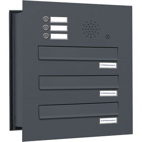 3er Briefkastenanlage Mauerdurchwurf Klingel RAL 7016 Anthrazit (1/5)