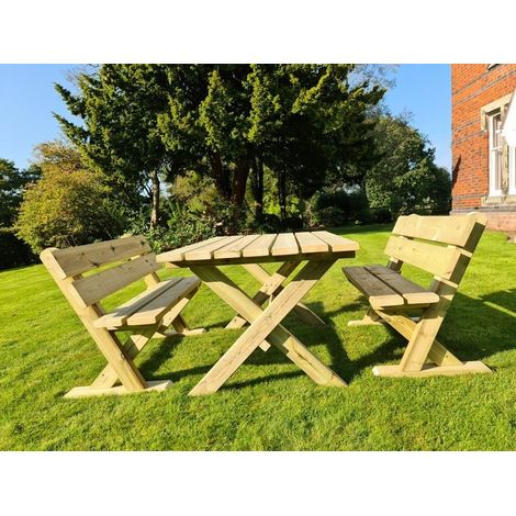 Ashcombe Table Set Sits 4 Including 2 Bench - L120 x W93 x H77 cm (1/3)