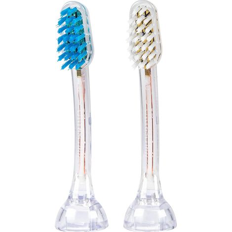 Têtes de Brosse à Dents E2 (1x bleu+1x blanc) I Brosses de Rechange Forme standard (Dureté Équilibrée, Poils Droits) pour Brosses à Dents à Ultrasons emmi®-dent Metallic & Professional (1/5)
