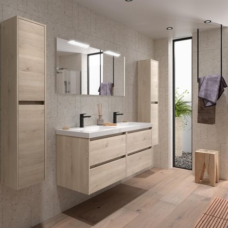 Badezimmermöbel BALTIC 1400 4 Schubladen NATURAL + Waschtisch + Spiegel (1/3)