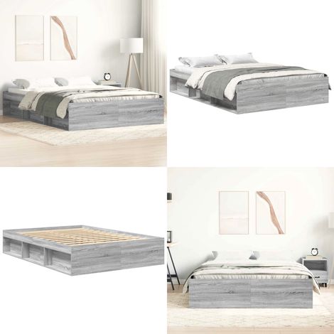 Cadre de lit sans matelas sonoma gris 150x200 cm - Cadre De Lit - Lit Double - Lit King Size - Lit Design - Meuble Chambre - Home & Living (1/5)