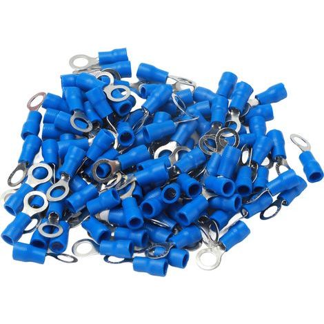 Vorisolierte Ringkabelschuhe, PVC-Kupferdrahtverbinder für Maschinen, AWG 22–16RV1,25–5, blau, 100 Stück (1/5)