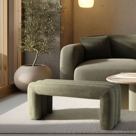 AGATHE - Banc en tissu vert L100cm (1/5)
