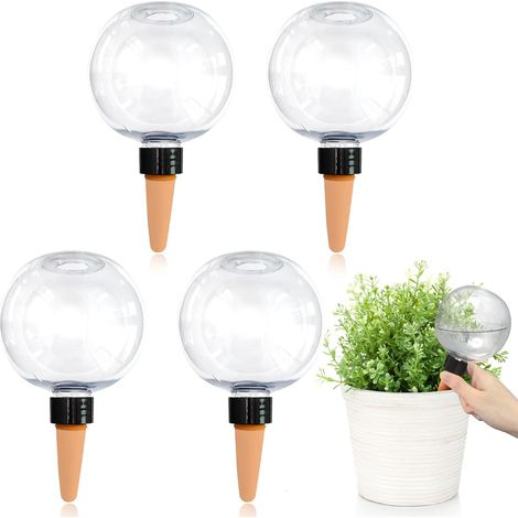 Lot de 4 Boule arrosage, Système automatique, Réservoir eau, Plastique et céramique, Pour intérieur et jardin (1/5)