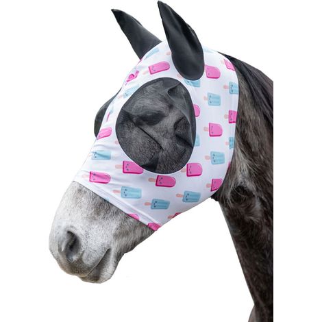 Cob, Bianco e fucsia: Maschera antimosche antistrappo per cavalli in lycra Funny Essentials Ice Cream decoro ghiaccioli