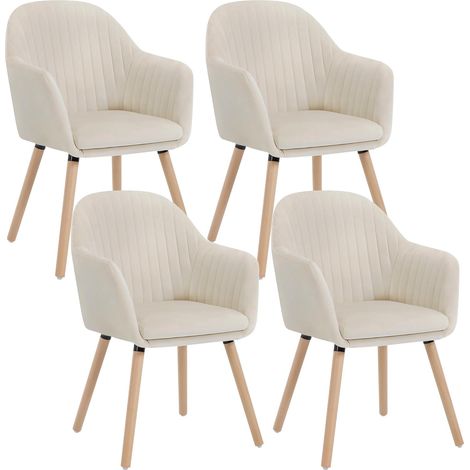 WOLTU 4x Kitchen dining chairs Living Room Corner chairs with Velvet Solid Wood Cream (1/5)