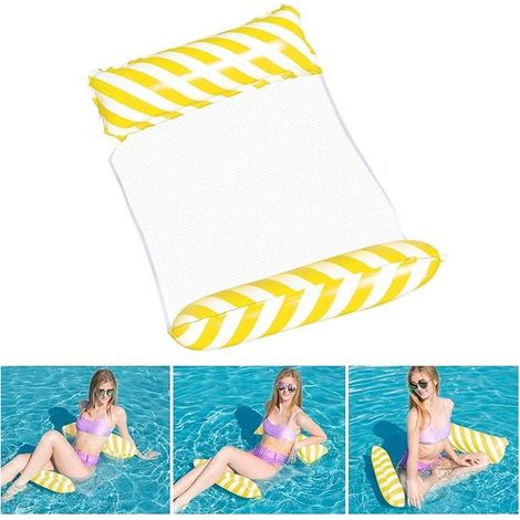 Jaune , Hamac Flottant Gonflable lit Flottant Polyvalent hamac de Natation 4 en 1 (Selle, Chaise Longue, dériveur, hamac), buse Anti-Fuite, Plage de scellement Solide et Tapis de Piscine (1/5)
