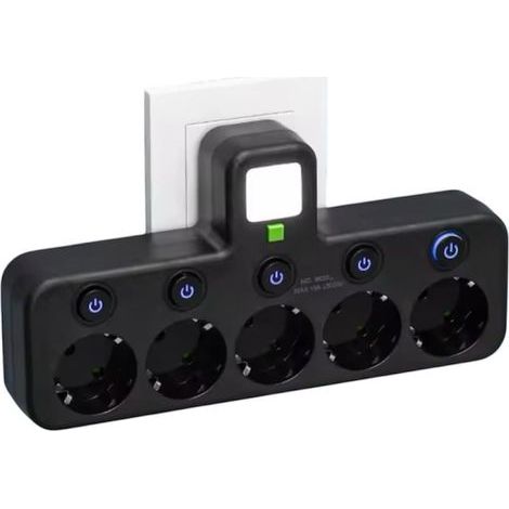 (5 Prises Noir)Multiprise Murale avec 4 Prises EU, 2 Ports USB, 1 Port Type-C, Interrupteurs Individuels (1/5)