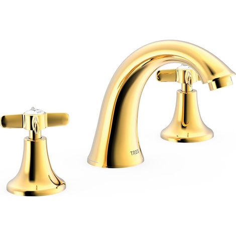 TRES 24210601OR TRES CLASIC Grifo Bimando De Repisa para Lavabo Color Oro 24K - ref: 24210601OR