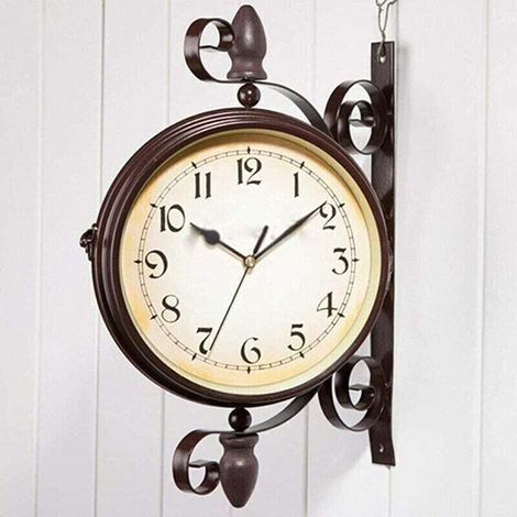 Outdoor garden wall clock, double-sided vintage wall clock, indoor and outdoor decoration, 20.3 cm (battery not included) (1/4)