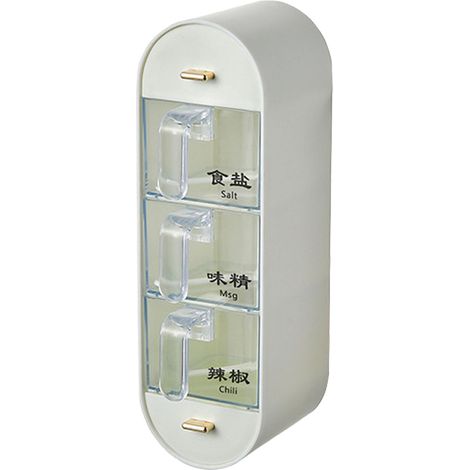 Contenitore per spezie da cucina trasparente in PS PP, con scomparti multipli e manici, dotato di cucchiaini per sale, zucchero e pepe. (1/5)