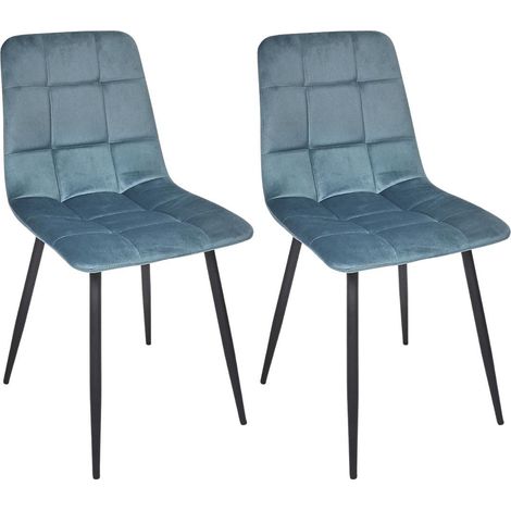 Lot de 2 chaises matelassées en tissu toucher doux bleu canard - MATELIA (1/5)