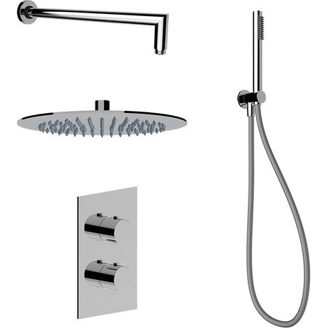 Kit doccia completo con miscelatore termostatico modello tondo colore cromo Ercos Round BNKISC0021  Cromo