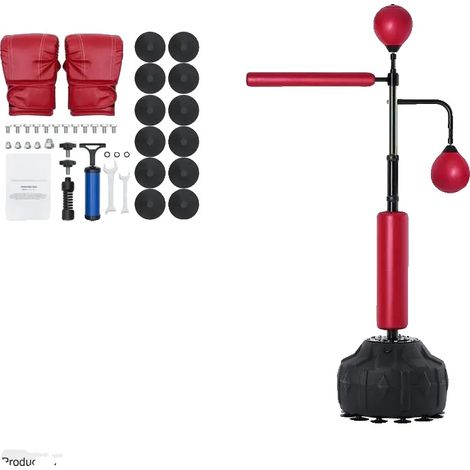 Saco de boxeo de reflejos, altura ajustable, apto para adolescentes y adultos, piel sintética resistente, base estable, incluye guantes. (1/5)