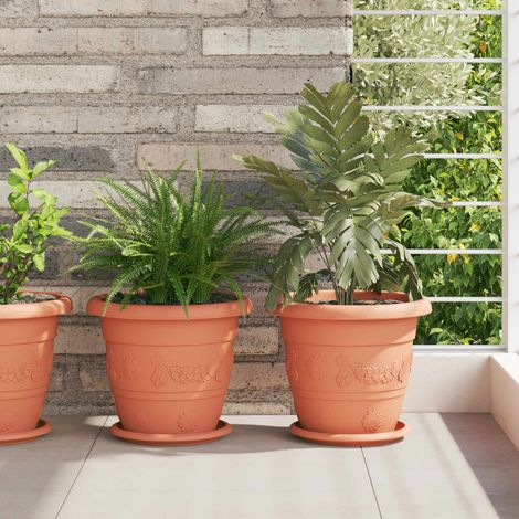 vidaXL  Plant Pots  6 pcs Brick Red Ø 26 x 21.5 cm Plastic