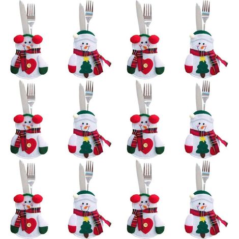 12 x Weihnachtliche Besteckhalter, Tischdekoration für Partys, Weihnachtsgeschenke (Schneemänner) (1/5)