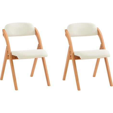 SoBuy FST92-Wx2, Sedia Pieghevole in Legno Set da 2 Poltrona Imbottita da Cucina, Sedie da Interno per Ufficio, Balcone, Giardino - Sedie Pieghevoli Salvaspazio Richiudibili in Faggio, Bianco