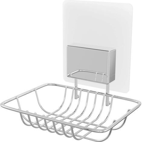 Porte savon mural auto-adhésif chrome - COMPACTOR - 11.5 x 9.5 x H.10 CM - Argent (1/5)