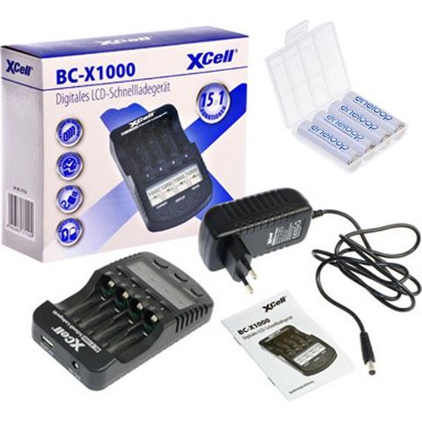 Schnellladegerät mit LCD-Display + 4x eneloop AA Mignon + Akkubox (1/4)