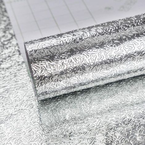Argent Auto-adhésif Papier peint vinyle aspect feuille d'aluminium Imperméable à l'eau et aux graisses pour les placards de cuisine DIY Stickers muraux Sentiment métallique Épais 40CMx3M (1/5)
