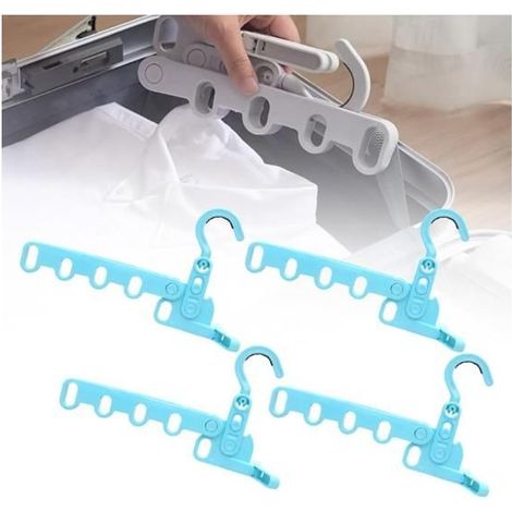 4pcs Cintres de voyage pliables et portables - Cintres peu encombrants - Cintres de voyage portables - Crochets de connexion ,bleu (1/5)
