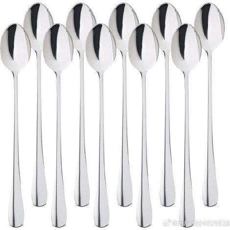Lot de 10 cuillères à long manche en acier inoxydable pour thé, café, cocktails et smoothies (1/4)