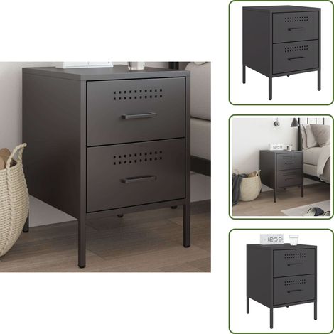 Nachttisch Schwarz 36x39x50,5 cm Stahl - Industrielles Design - Nachttisch - Schubladenschrank - Metallgestell - Stahlschrank (1/5)