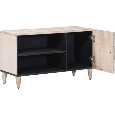 Meuble TV Blanc 80 x 31,5 x 46 cm Bois de mangue massif (1/5)