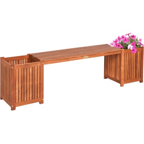 Banc en acacia avec jardinières intégrées - 150 x 40 cm - Banc de jardin en bois FSC avec bac à fleurs