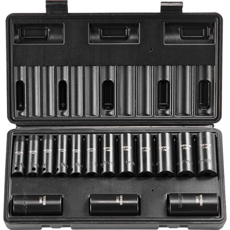 Coffret Douilles à Chocs Profondes 3/8 po Métrique 8-22 mm, Kit pour Clé à Cliquet 15PCs, en Acier Allié Cr-Mo, 6 Pans, Marquages de Taille Faciles à Lire, pour la Réparation Automobile, Atelier (1/5)
