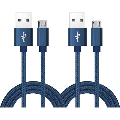 Lot de 2 câbles micro USB, 0,6 m, chargeur Android, en nylon tressé, haute vitesse, USB 2.0 A vers Micro B, câble de charge universel pour HTC, S6, Kindle, Android et plus (Bleu, 0,6M) (1/5)