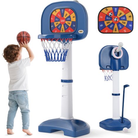 4 en 1 Panier de Basket-Ball Enfants avec Hauteur Réglable(111-146cm), Support de Basket-Ball en HDPE & Golf avec Accessoires Riches, pour 3 Ans+ (1/5)