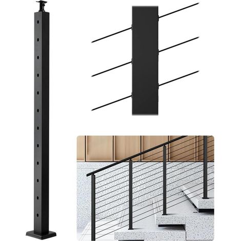 Acier Inox Noir Poteau de Garde-Corps Câble 12 Trous 30° avec Supports Plat Courbé 1067mm pour Rampe Escalier Balustrade (1/5)