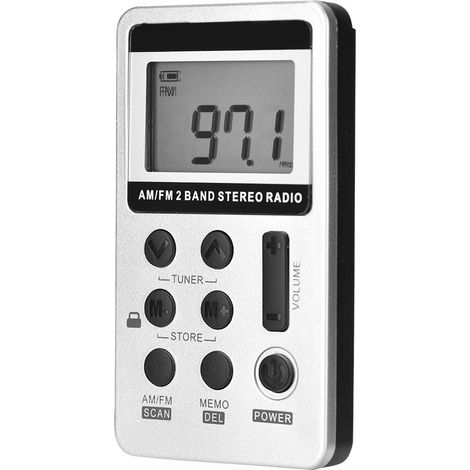 Mini radio FM/AM portable avec traitement numérique du signal et récepteur sans fil et écouteurs.