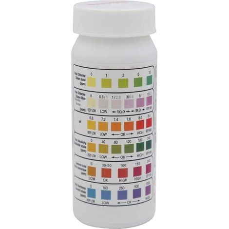 Bandelettes Test 6 en 1 Piscine Spa Qualité Eau Chlore Alcalinité Acidité Dureté Cyanurique (1/4)