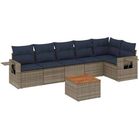 Conjunto de sofá de jardín de 7 piezas con cojines, poliratán gris vidaXL (1/5)