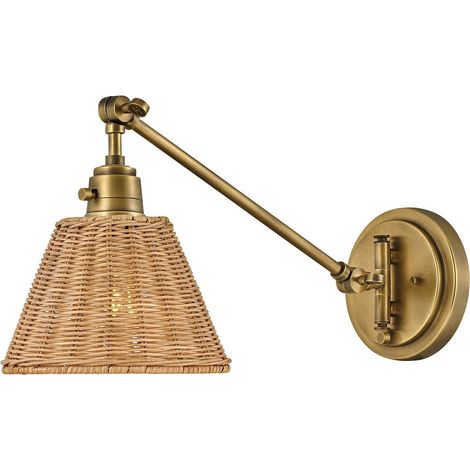 Elstead Hinkley Arti Applique murale Hinkley Arti Dome, laiton, abat-jour en rotin naturel, 1 culot E27