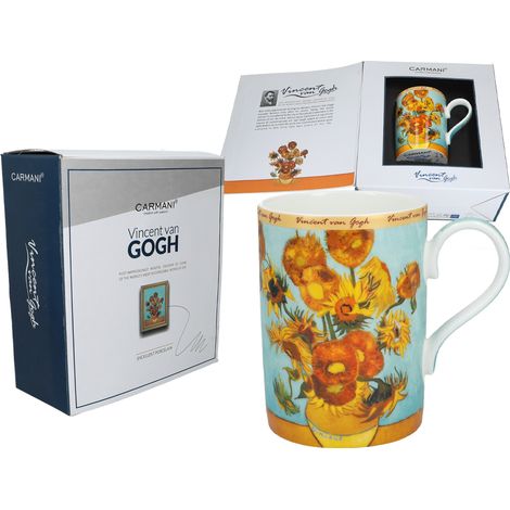 Tazza in porcellana di Vincent Van Gogh con girasoli, un'opera d'arte, ideale come regalo o per la casa.