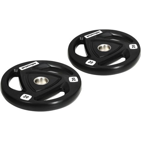 Lot de 2 disques de poids en acier de 20 kg avec revêtement en caoutchouc pour barre d'haltères (1/5)