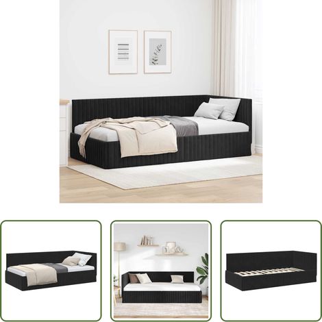 Eckbett - Eckbettgestell mit Kopfteil Schwarz 100 cm x 200 cm Samt (1/5)