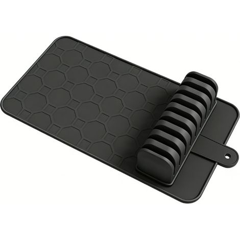Organisateur de tiroir pour couperets, antidérapant, détachable, gain de place, résistant à la chaleur, en Silicone, tapis pour 10 couperets, noir (1/5)