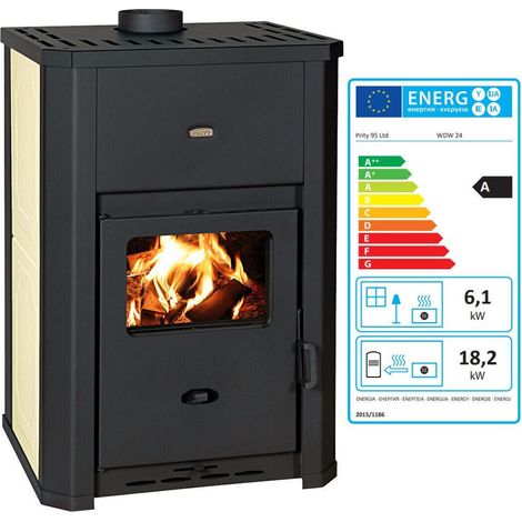 Stufa a legna Prity WD 24 D da 18.2 kW con vetro panoramico (1/5)