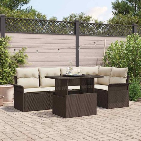 Conjunto de sofá de jardín 6 pcs Marrón ratán sintético vidaXL (1/5)