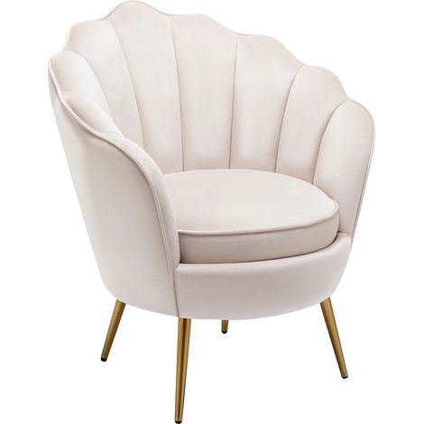 Fauteuil coquillage en velours beige LALEA (1/5)