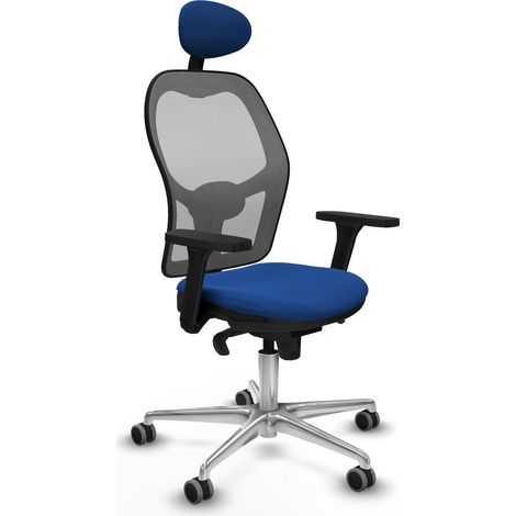 Jorquera sincro malla gris similpiel azul brazos 3D base aluminio cabecero fijo ruedas 65mm engomada (1/5)