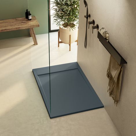 Receveur de douche 70x70 extra-plat Anthracite en résine minérale antidérapant effet ardoise - Magnus LAVABERG (1/5)