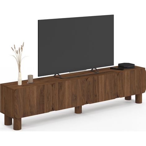 Meuble TV 180 cm SARANDA 4 portes arrondies bois effet noyer