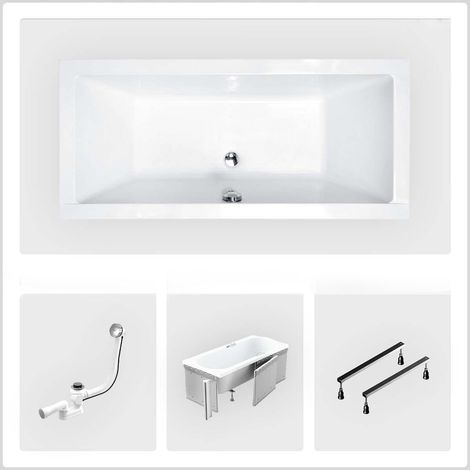 Rechteckige Badewanne - 175 x 80 cm - mit Verkleidung - Füße - Chromablauf - QUADRO SLIM