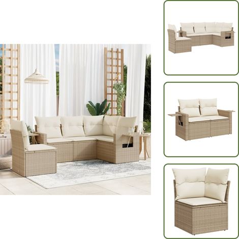 5-tlg. Garten-Sofagarnitur mit Kissen Beige Poly Rattan - Gartenmöbel - Sofas - Outdoor Möbel - Rattan Möbel - PE-Rattan (1/5)